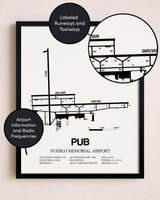 Framed Pueblo Memorial Airport layout wall art poster