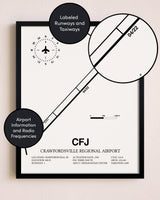 Framed Crawfordsville Regional Airport layout wall art poster