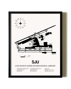 Framed Luis Munoz Marin International Airport wall art poster in black frame