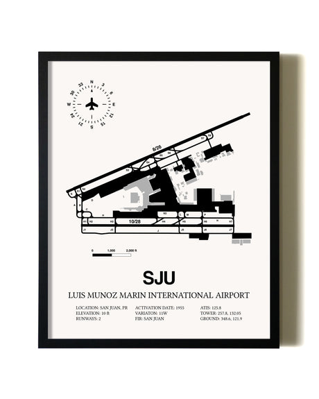 Framed Luis Munoz Marin International Airport wall art poster in black frame
