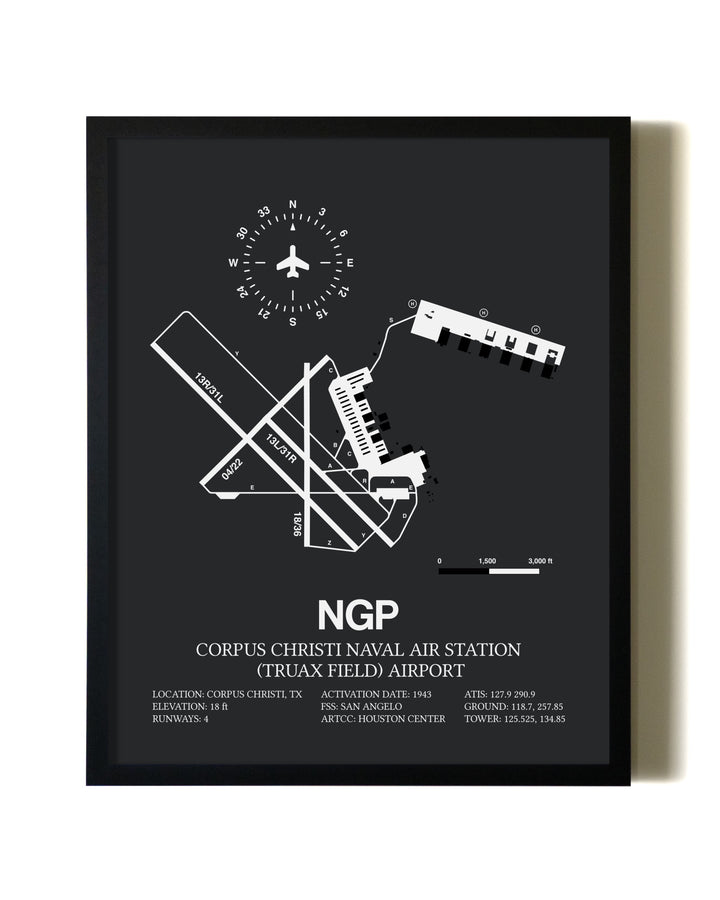 Unframed Corpus Christi Naval Air Station (Truax Field) Airport map print poster
