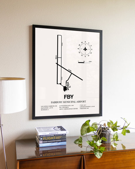 Fairbury Municipal Airport aviation wall décor in black wood frame