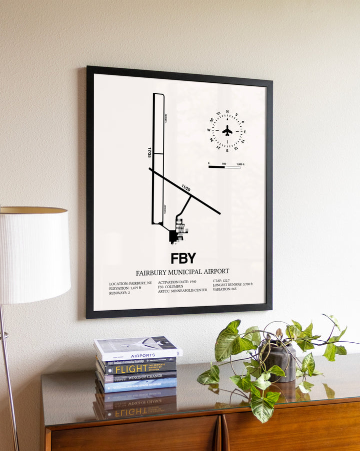 Fairbury Municipal Airport aviation wall décor in black wood frame