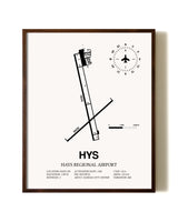 Hays Regional Airport aviation print in walnut frame