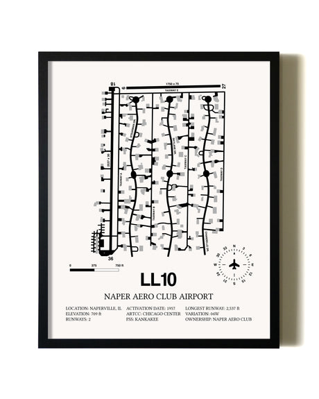 Framed Naper Aero Club Airport wall art poster in black frame