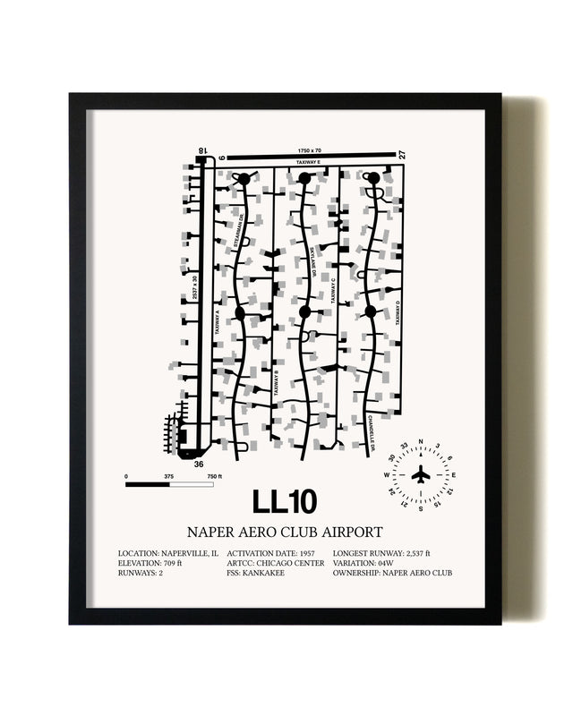 Framed Naper Aero Club Airport wall art poster in black frame