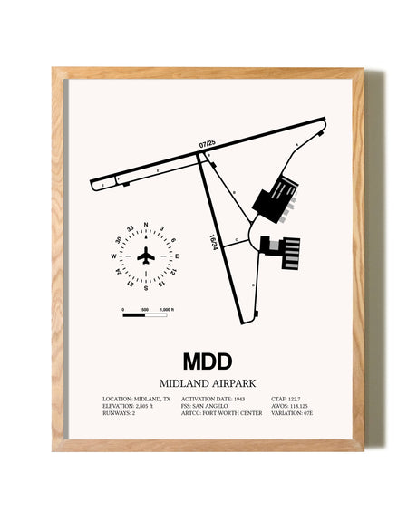 Midland Airpark framed print in natural wood frame