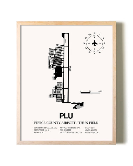 Pierce County Airport / Thun Field framed wall art in white frame