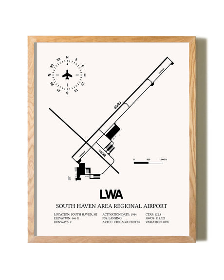 South Haven Area Regional Airport framed print in natural wood frame