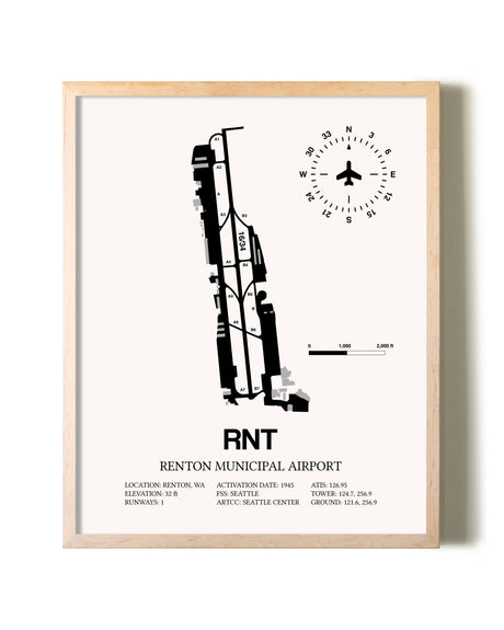 Renton Municipal Airport framed wall art in white frame