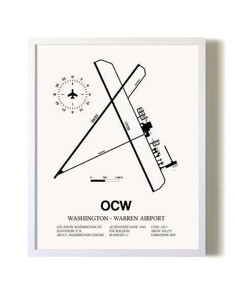 Washington-Warren Airport airport map poster in oak frame