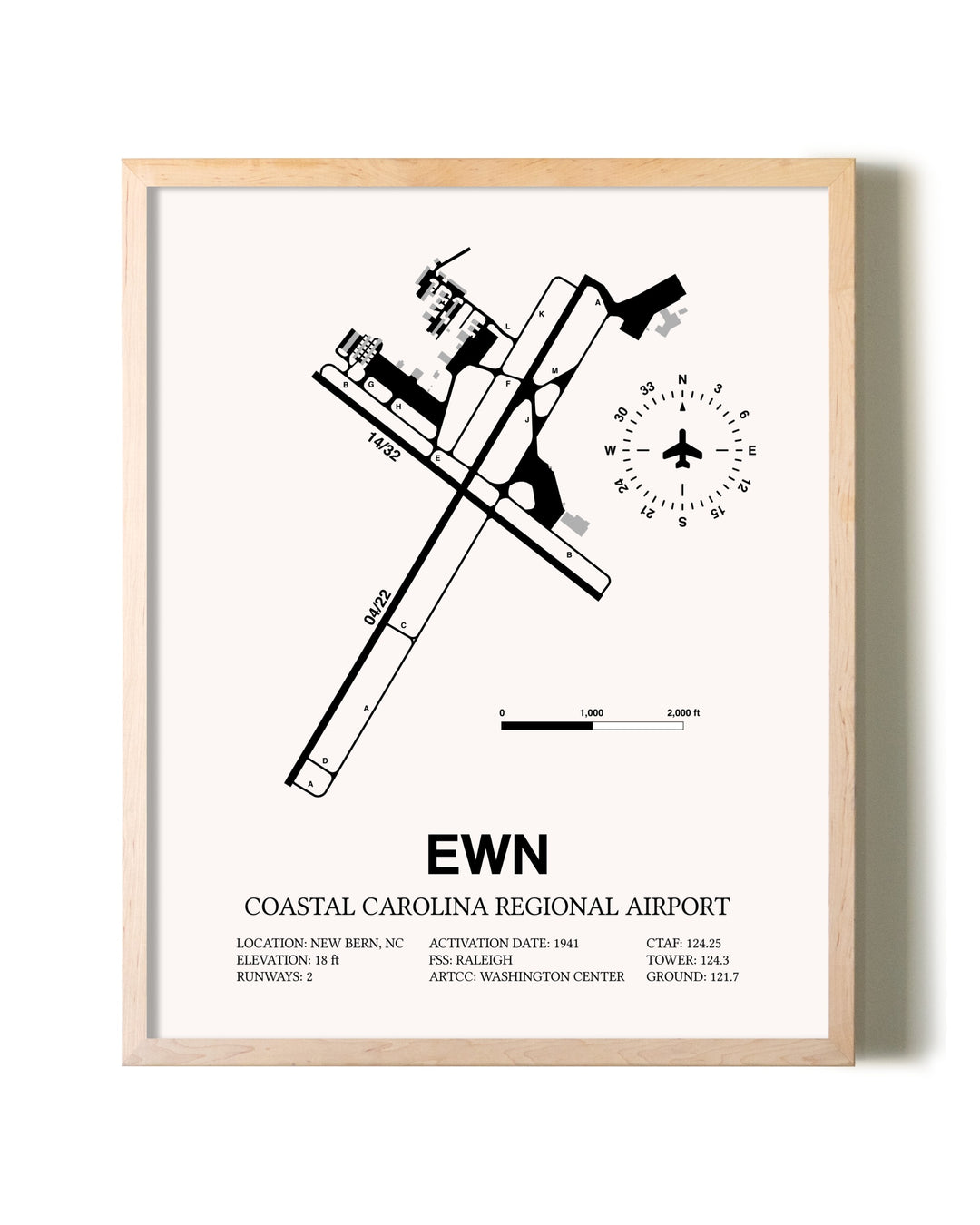 Coastal Carolina Regional Airport framed wall art in white frame