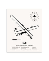 Gray Bemidji Regional Airport framed poster displayed in an airplane hangar
