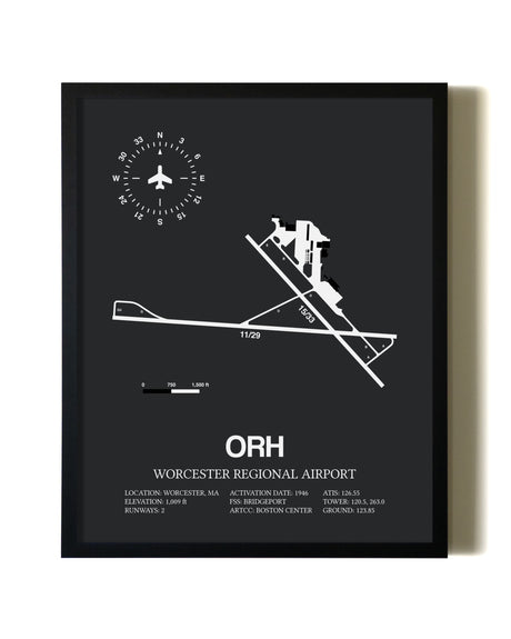 Unframed Worcester Regional Airport map print poster