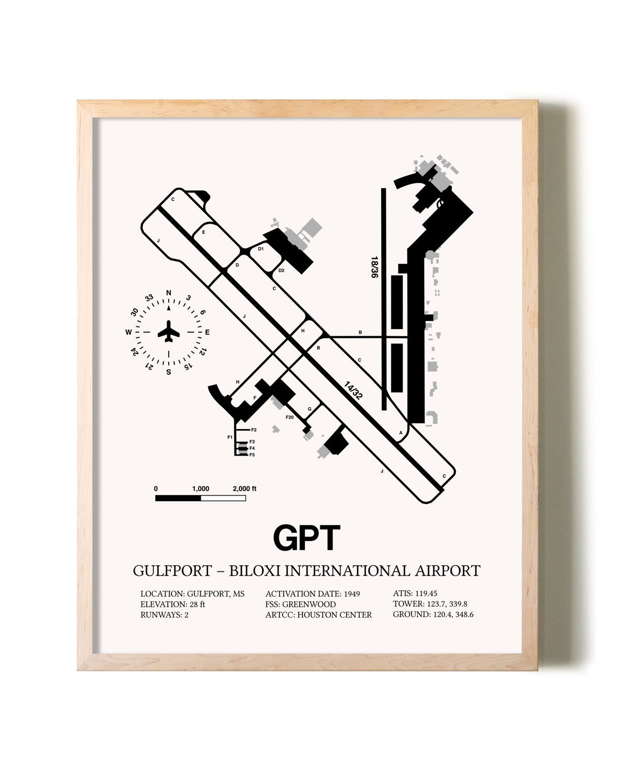 Gulfport-Biloxi International Airport framed wall art in white frame