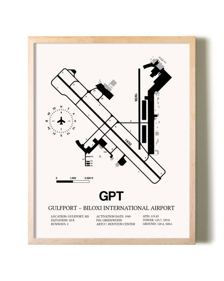 Gulfport-Biloxi International Airport framed wall art in white frame