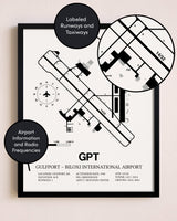 Framed Gulfport-Biloxi International Airport layout wall art poster