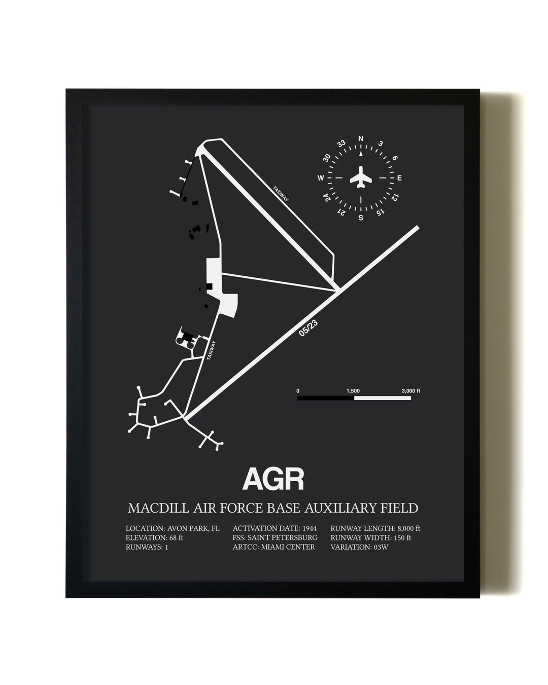 Unframed MacDill Air Force Base Auxiliary Field map print poster