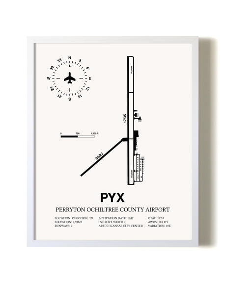 Perryton Ochiltree County Airport airport map poster in oak frame