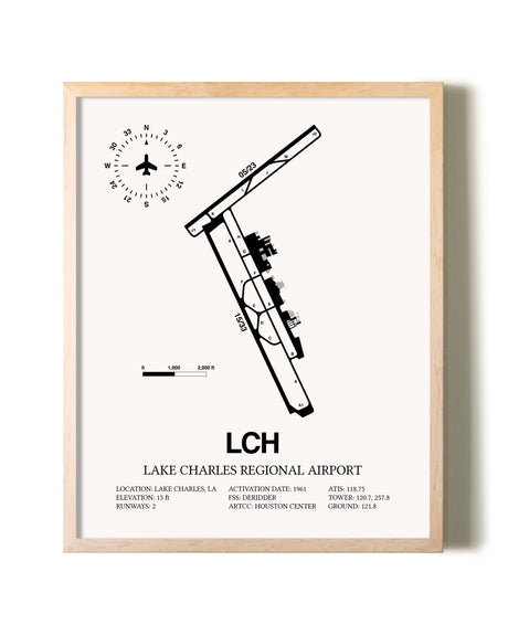 Lake Charles Regional Airport framed wall art in white frame