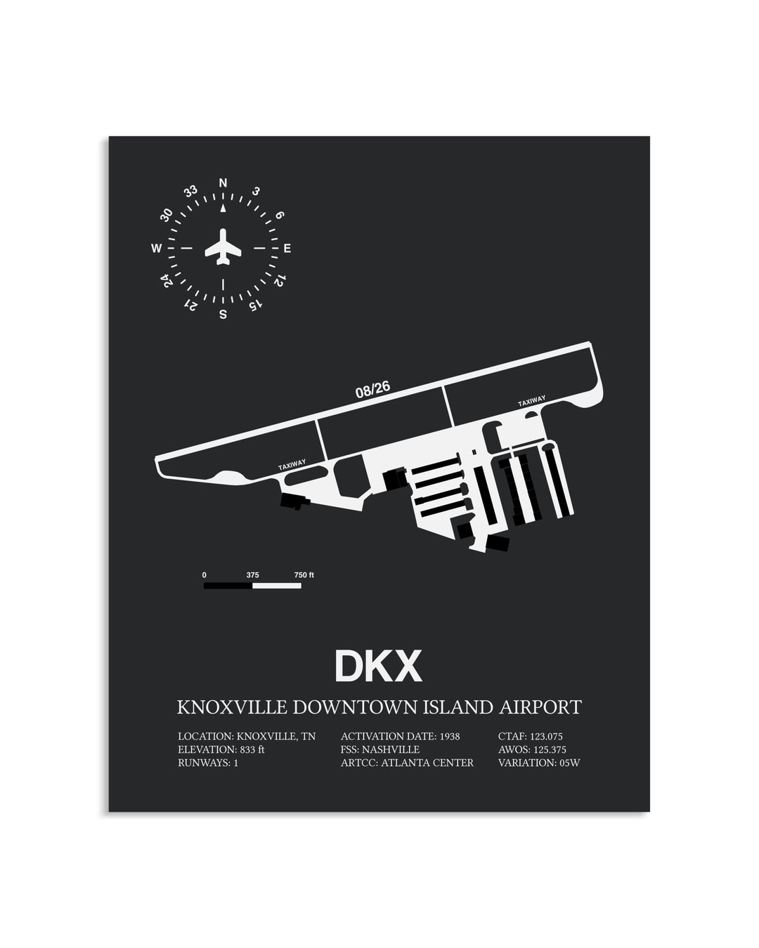 Gray Framed Knoxville Downtown Island Airport layout wall art poster