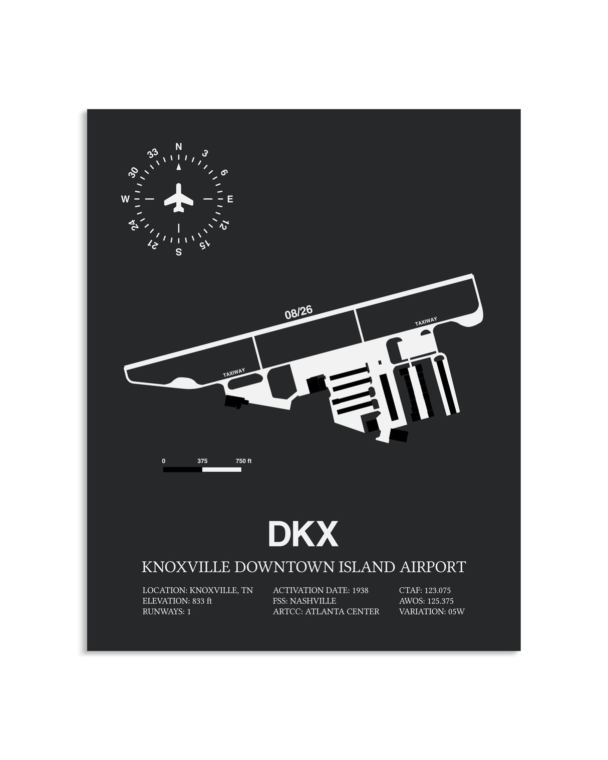 Gray Framed Knoxville Downtown Island Airport layout wall art poster