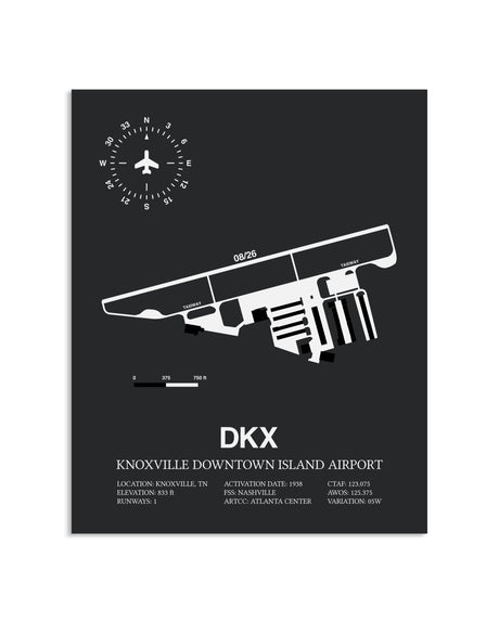 Gray Framed Knoxville Downtown Island Airport layout wall art poster