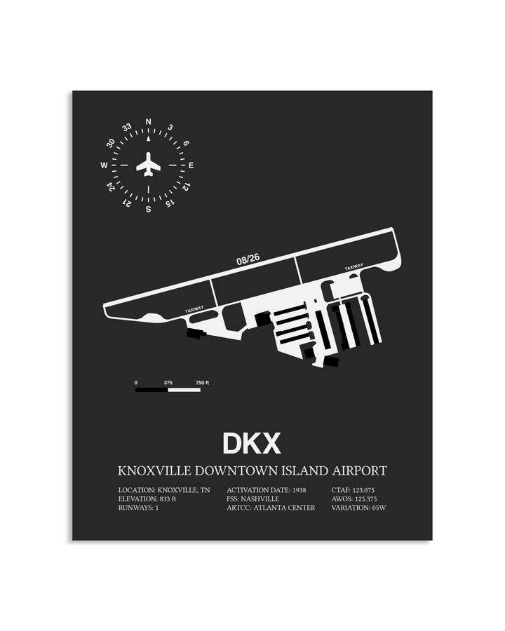 Gray Framed Knoxville Downtown Island Airport layout wall art poster