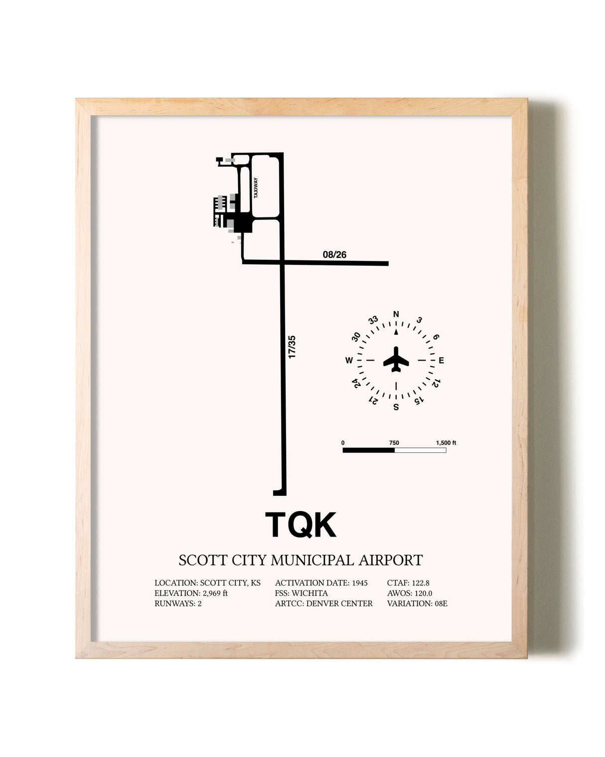 Scott City Municipal Airport framed wall art in white frame