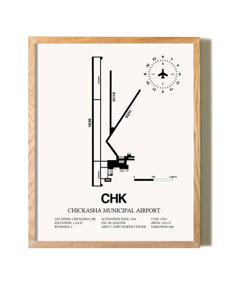 Chickasha Municipal Airport framed print in natural wood frame