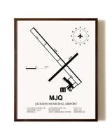 Jackson Municipal Airport aviation print in walnut frame