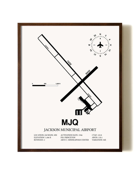 Jackson Municipal Airport aviation print in walnut frame