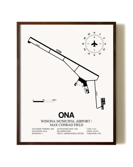 Winona Municipal Airport / Max Conrad Field aviation print in walnut frame