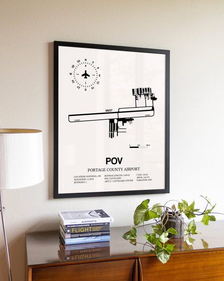 Portage County Airport aviation wall décor in black wood frame