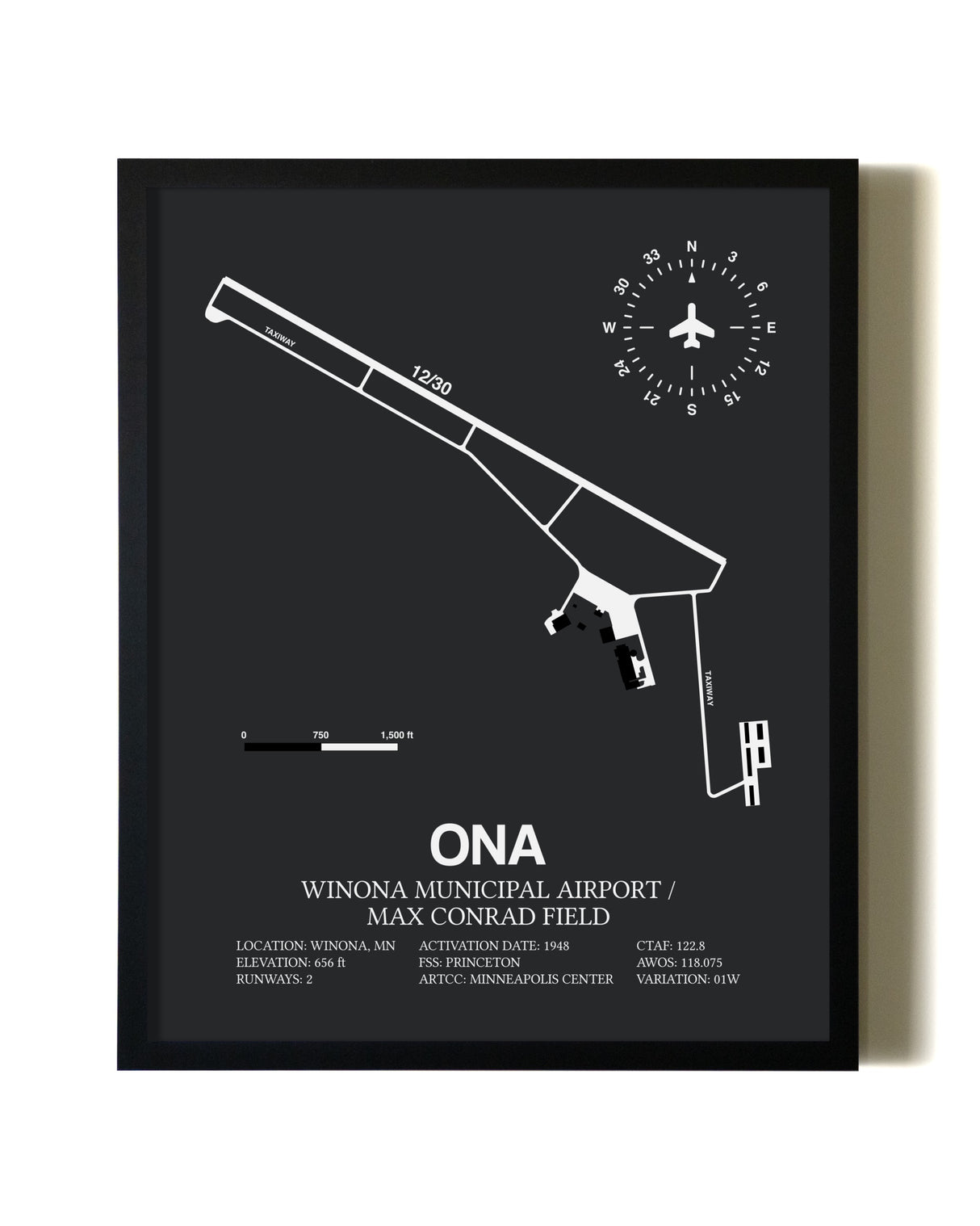 Unframed Winona Municipal Airport / Max Conrad Field map print poster