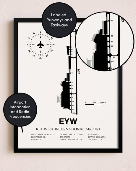 Framed Key West International Airport layout wall art poster