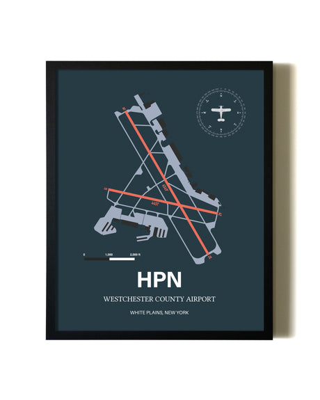 Slate Framed Westchester County Airport wall art poster in black frame