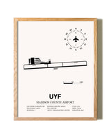 Madison County Airport framed print in natural wood frame