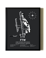Unframed Fort Worth Meacham International Airport map print poster
