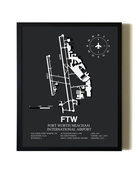 Unframed Fort Worth Meacham International Airport map print poster