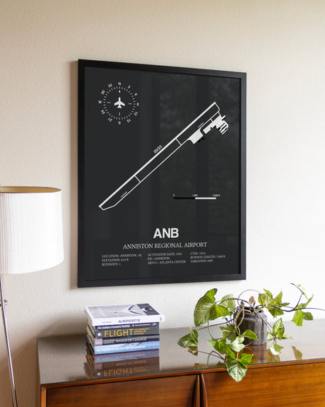 Gray Framed Anniston Regional Airport wall art poster in black frame