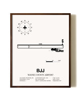 Wayne County Airport aviation print in walnut frame