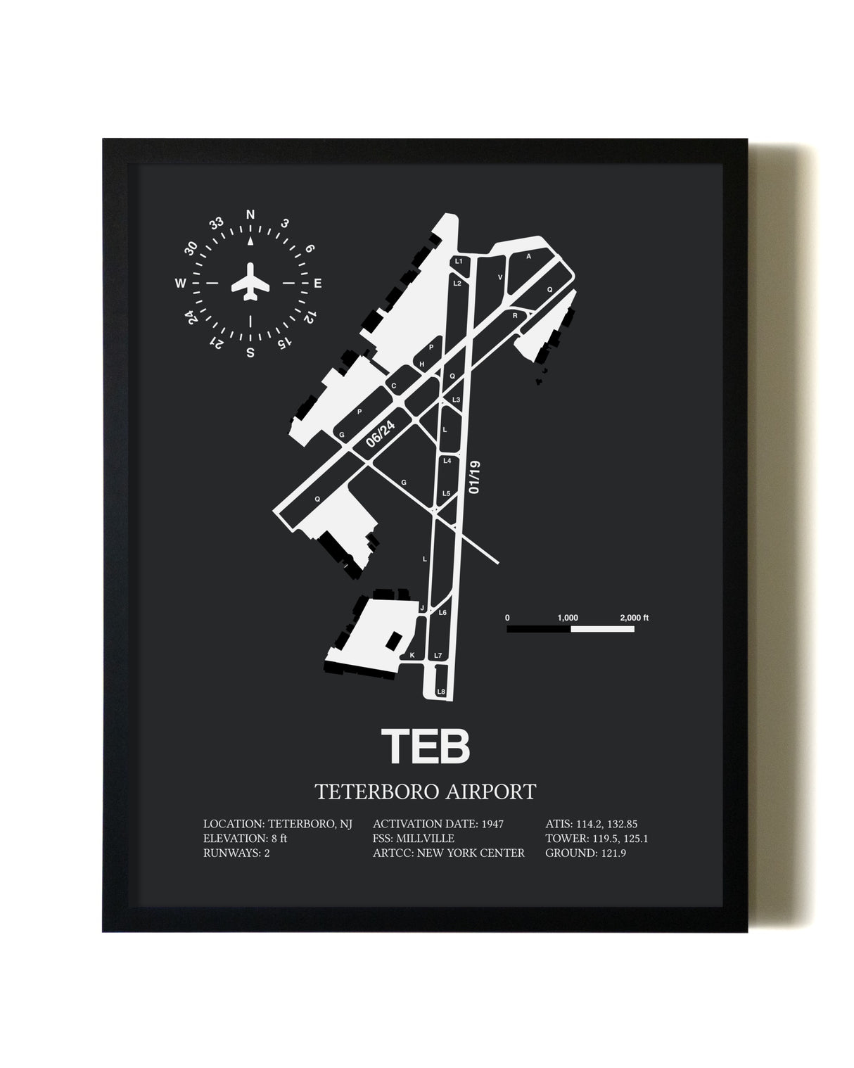 Unframed Teterboro Airport map print poster