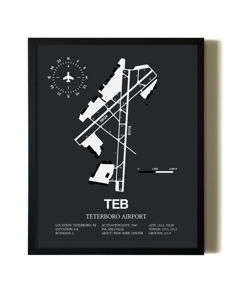 Unframed Teterboro Airport map print poster