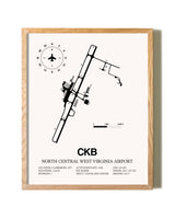 North Central West Virginia Airport framed print in natural wood frame