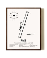 Plymouth Municipal Airport aviation print in walnut frame