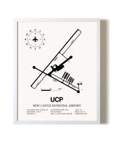 New Castle Municipal Airport airport map poster in oak frame