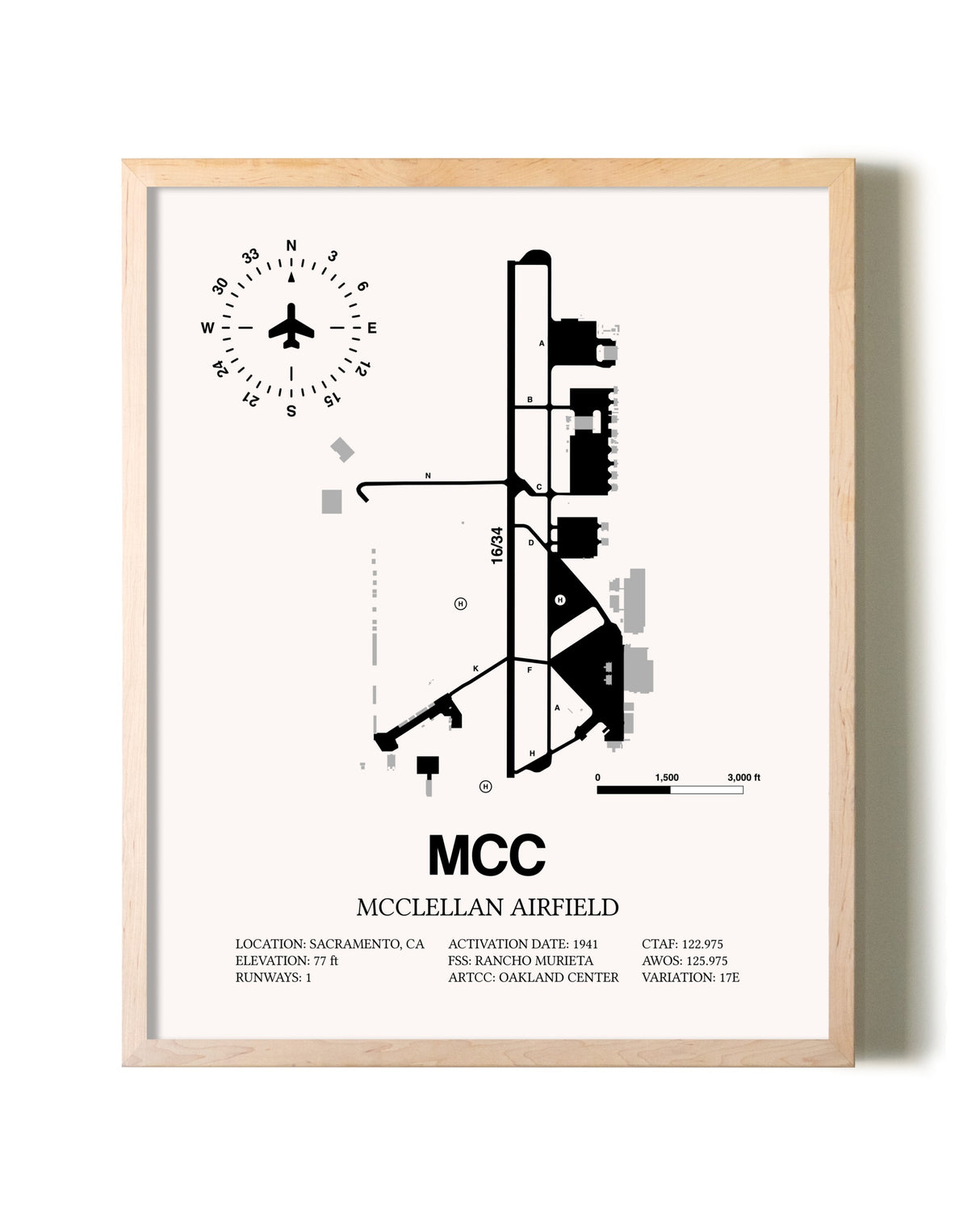 McClellan Airfield framed wall art in white frame