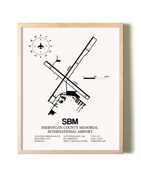 Sheboygan County Memorial International Airport framed wall art in white frame