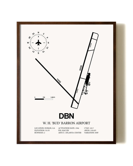 W H 'Bud' Barron Airport aviation print in walnut frame